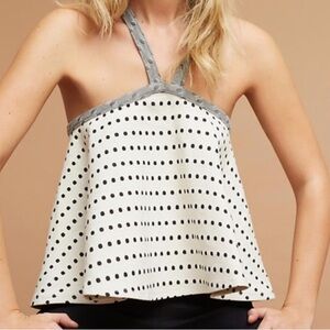 2/25 ANTHROPOLO New ANTHROPOLO-GIE Jemma Black Polka Dot Halter Top Shirt